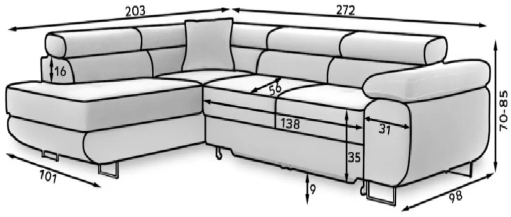 Coltar extensibil stanga 4 locuri, ELTAP, Anton, 272x203x85 cm, lemn/poliester, mustar