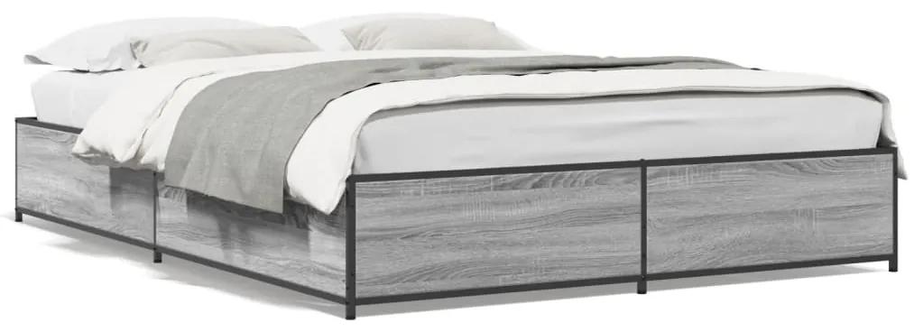 3279860 vidaXL Cadru de pat, gri sonoma, 135x190 cm, lemn prelucrat și metal