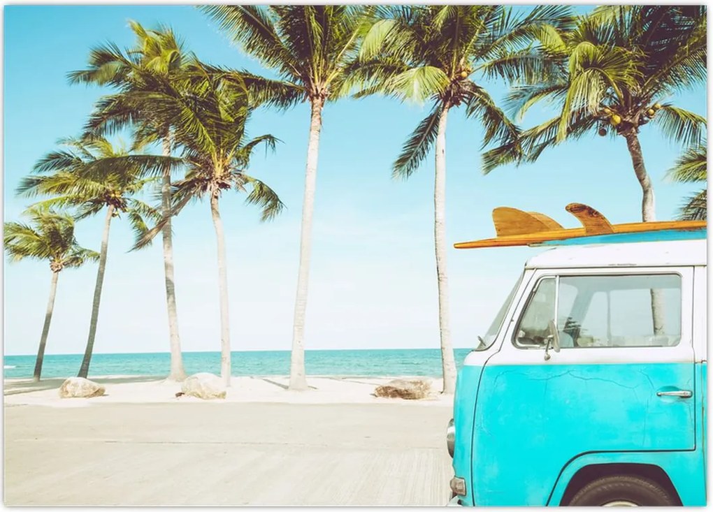 Tablou - Vintage, furgonetă, plajă (70x50 cm)