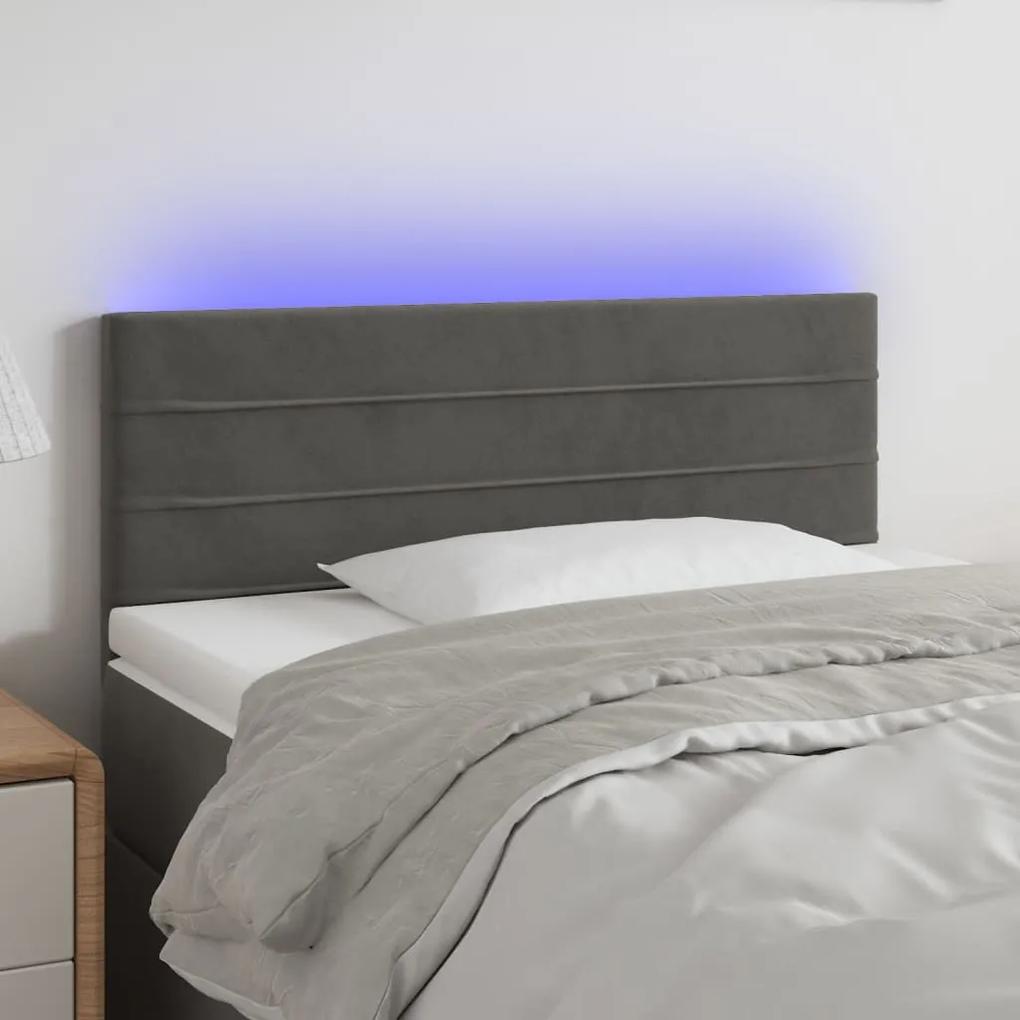 3121795 vidaXL Tăblie de pat cu LED, gri închis, 100x5x78/88 cm, catifea