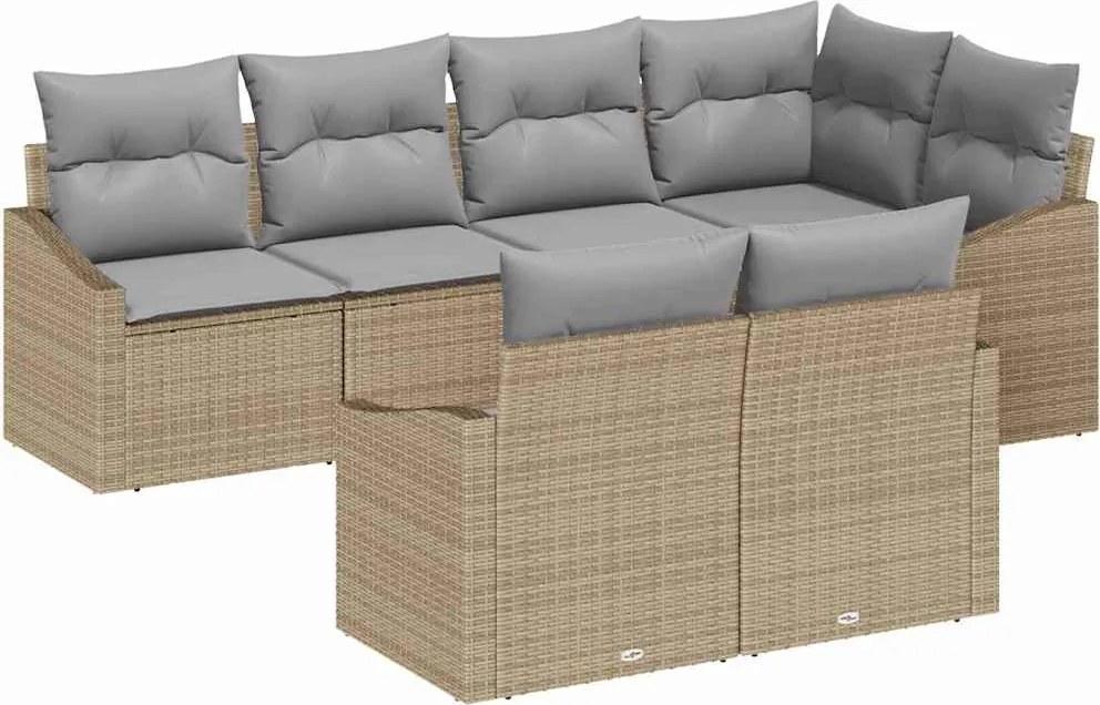 vidaXL Set de canapea cu pernă 7 pcs Bej poliratan