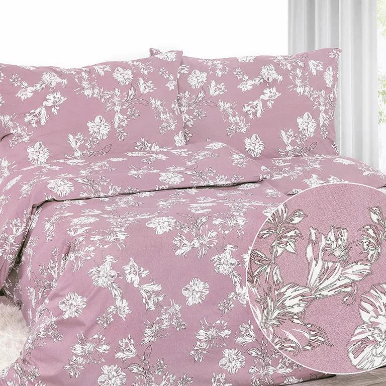 Goldea lenjerie de pat flanel - model 1004 - crini pe roz vechi 140 x 200 și 70 x 90 cm