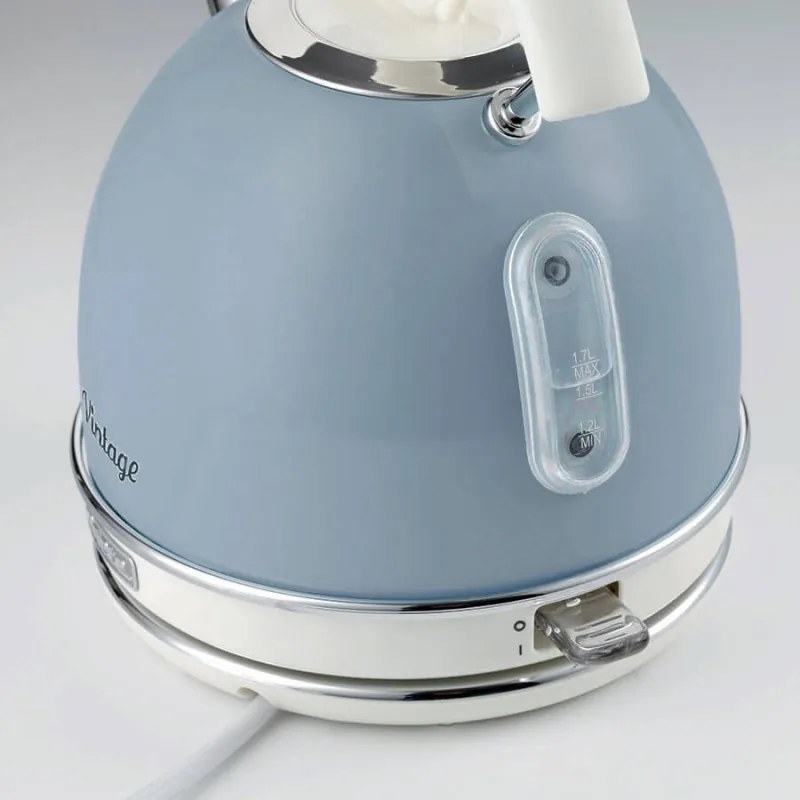 Ceainic electric Ariete VINTAGE 2877/05, 2000W, 1.7 L, Corp din otel, Suprafata rece, Baza 360°, Albastru