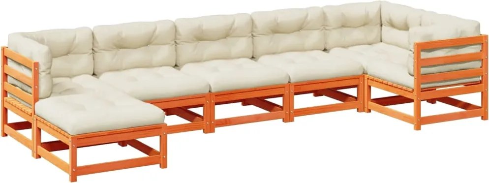 vidaXL Set canapele grădină cu perne, 7 piese, maro, lemn masiv de pin