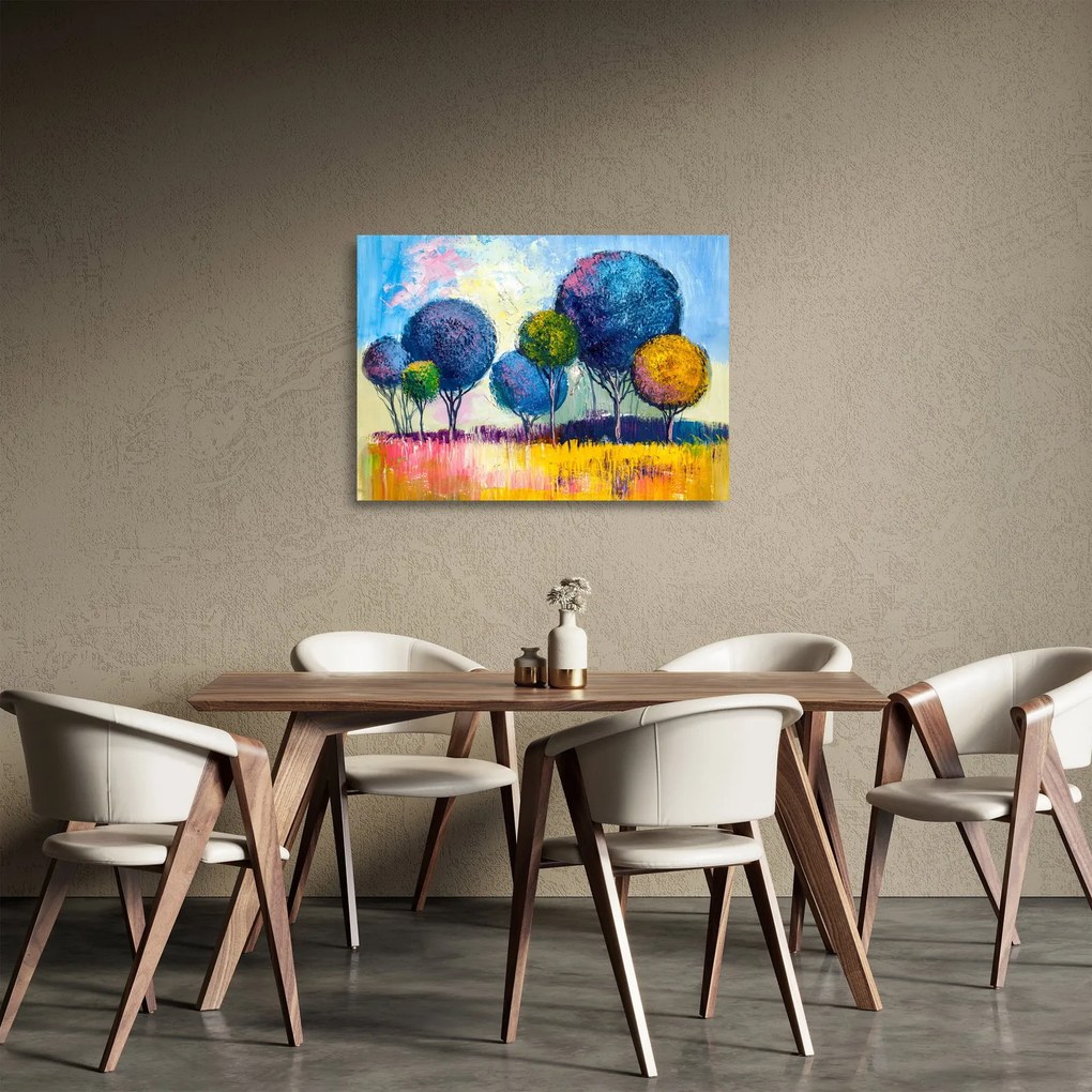 Tablou pe sticlă - Copaci, pictură în ulei (70x50 cm)