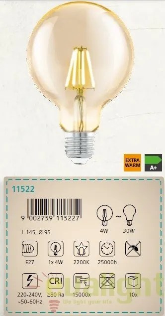 Bec E27-LED-G95 4W 2200k 11522 EL