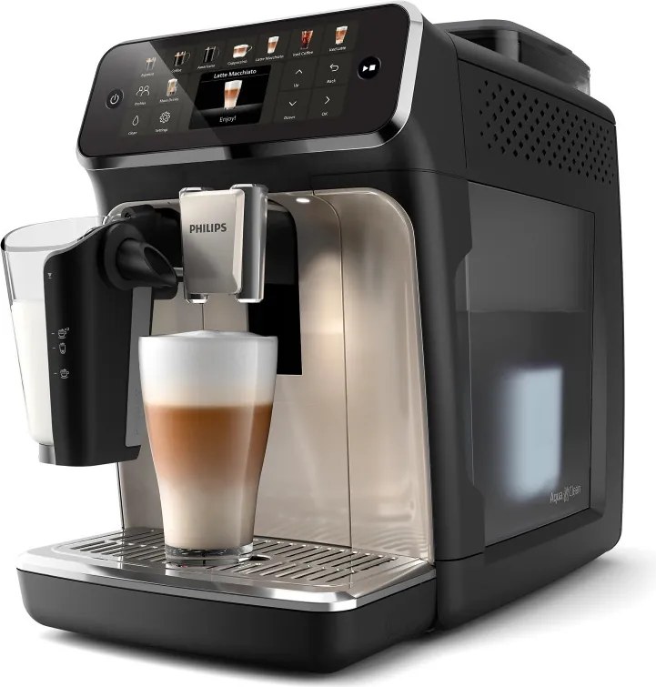 Mașină de cafea Philips EP5547/90 LatteGo, 1500 W, 15 bari, 1,8 l, 20 de băuturi, râșniță ceramică cu 12 trepte, ecran TFT, AquaClean, SilentBrew, AromaExtract, ExtraShot, Negru/Bej