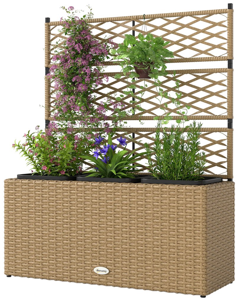 Outsunny Ghiveci pentru plante cu plasă 3 băcăi 33L exterior din rășină împletită 84 x 30 x 107 cm sable negru | Aosom Romania