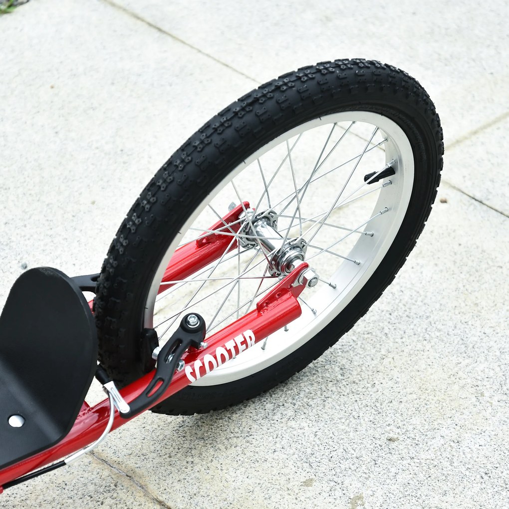 HOMCOM Trotinetă pentru copii +5 ani, trotinetă cu 2 roți, cu ghidon reglabil pe înălțime, 2 anvelope pneumatice din cauciuc, frână dublă, capacitate 100 kg, 139x58x90-96 cm, Roșu | Aosom Romania