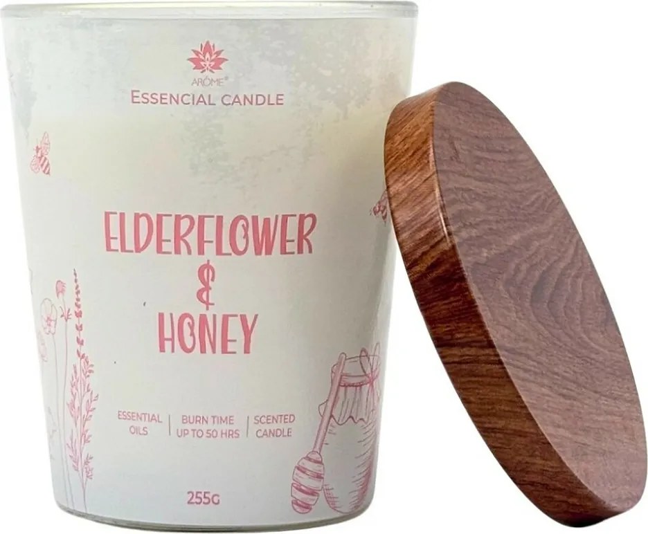 Lumânare Arome în sticlă cu capac metalic 255 g Elderflower & Honey