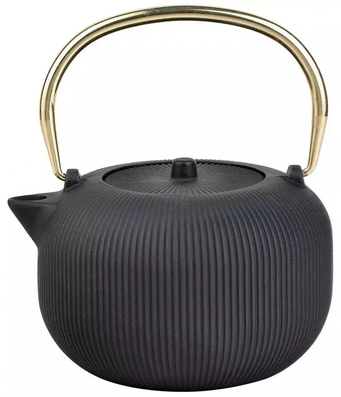 Ceainic din fonta cu infuzor Kinghoff KH 1931, 1 l, Fonta, Interior emailat, Negru