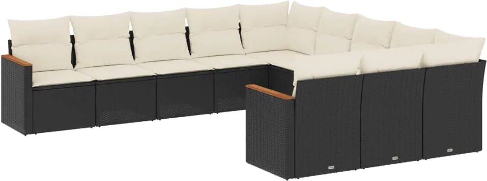 vidaXL Set canapele de grădină cu perne, 11 piese, negru, poliratan