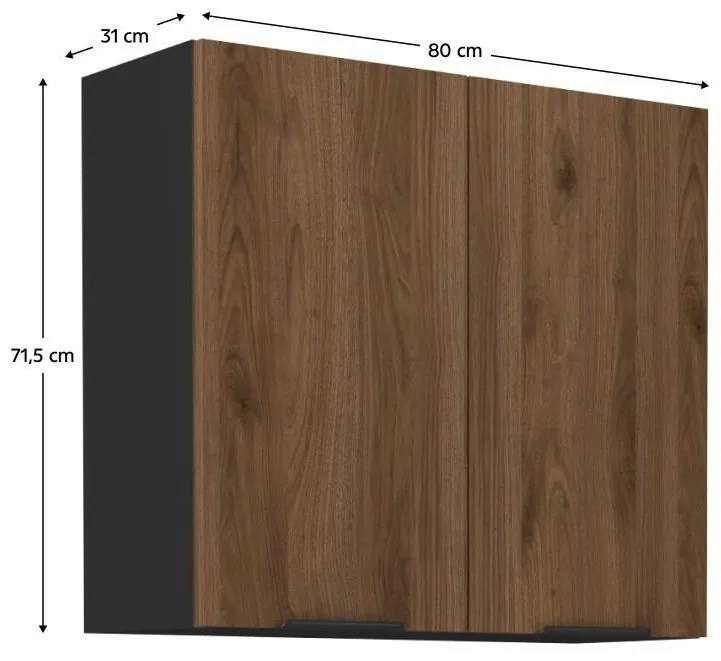 Dulap superior de bucătărie Monzesa 80 G 72 2F (nuc okapi + negru) . 1096947