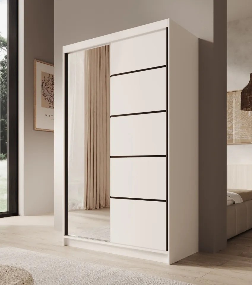 Dulap cu usi glisante, 120x58x200 cm, Castello 120, ADRK Furniture (Culoare: Alb / Negru)