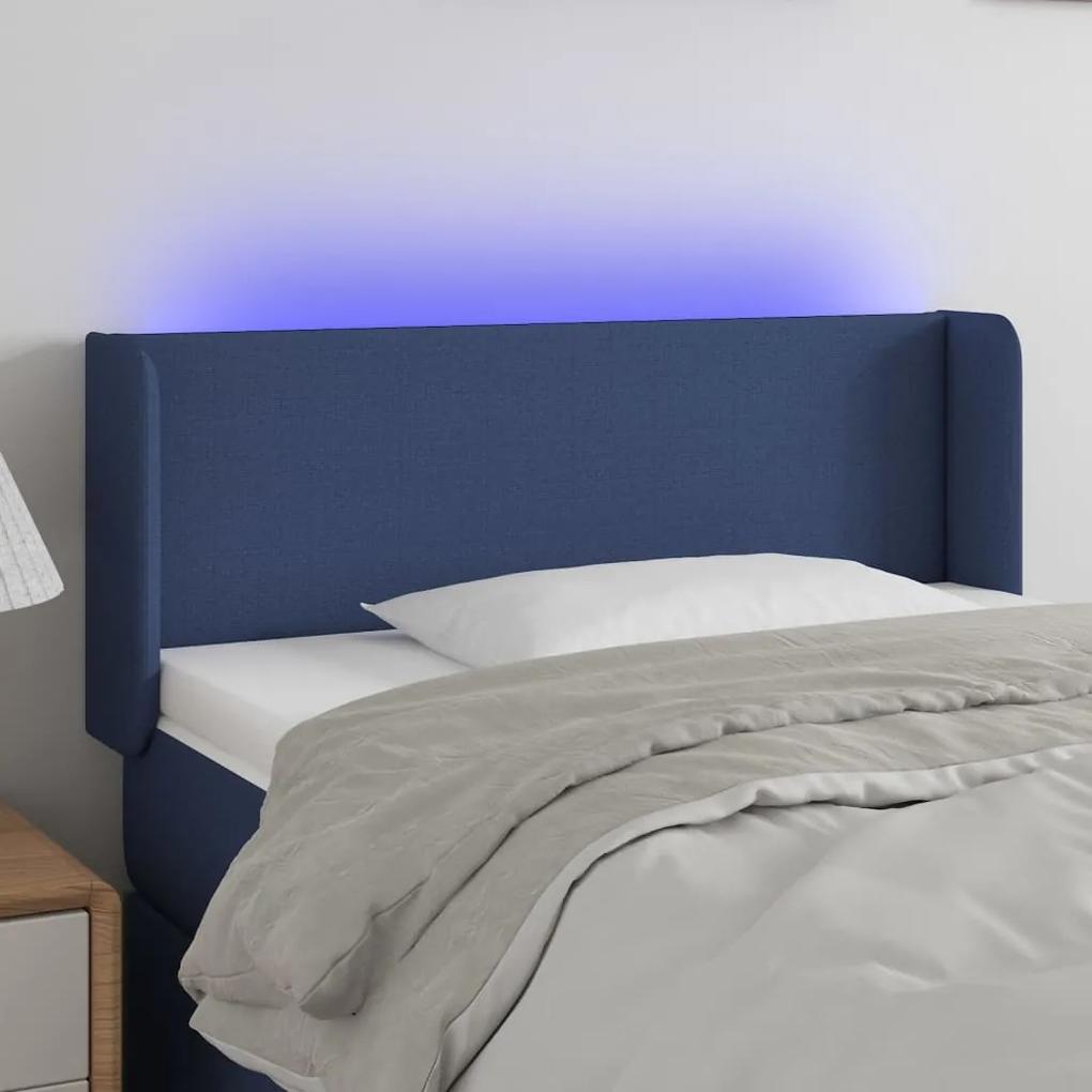 3122952 vidaXL Tăblie de pat cu LED, albastru, 103x16x78/88 cm, textil