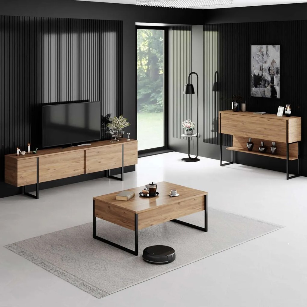 Comoda TV, Hanah Home, Luxe, 180x30x50 cm, Pin Atlantic / Negru