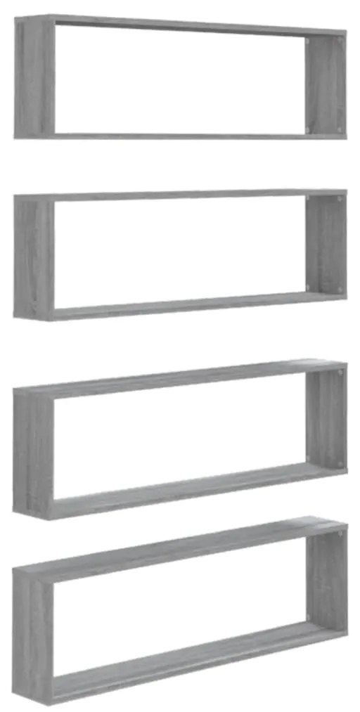 815910 vidaXL Rafturi de perete cub, 4 buc., gri sonoma, 100x15x30 cm, lemn