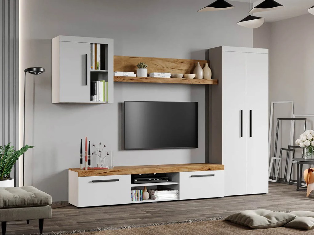 Set Mobilier Living Alb cu Stejar Auriu-Olaf-C03