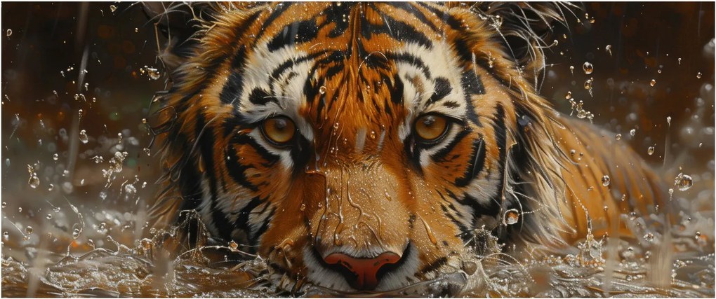 Tablou - Portret de tigru în apă (120x50 cm)