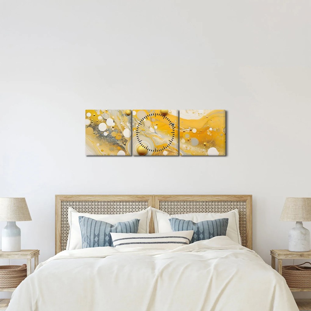 Tablou - fundal abstract cu decor de aur (cu ceas) (90x30 cm)