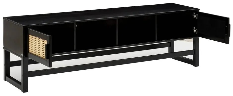 Masă TV din lemn de pin cu uși din ratan Støraa Jolene, negru