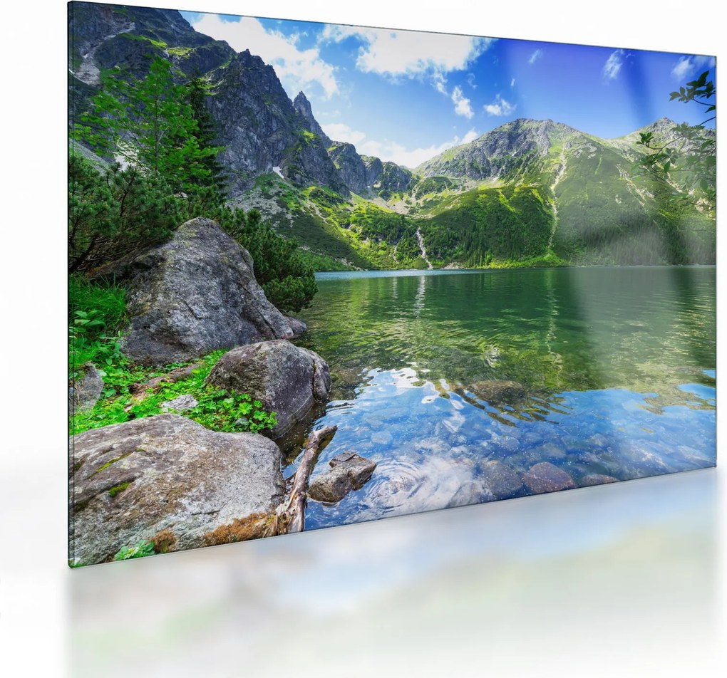 Tablou pe sticlă cu lac în munții Tatra (70x50 cm)