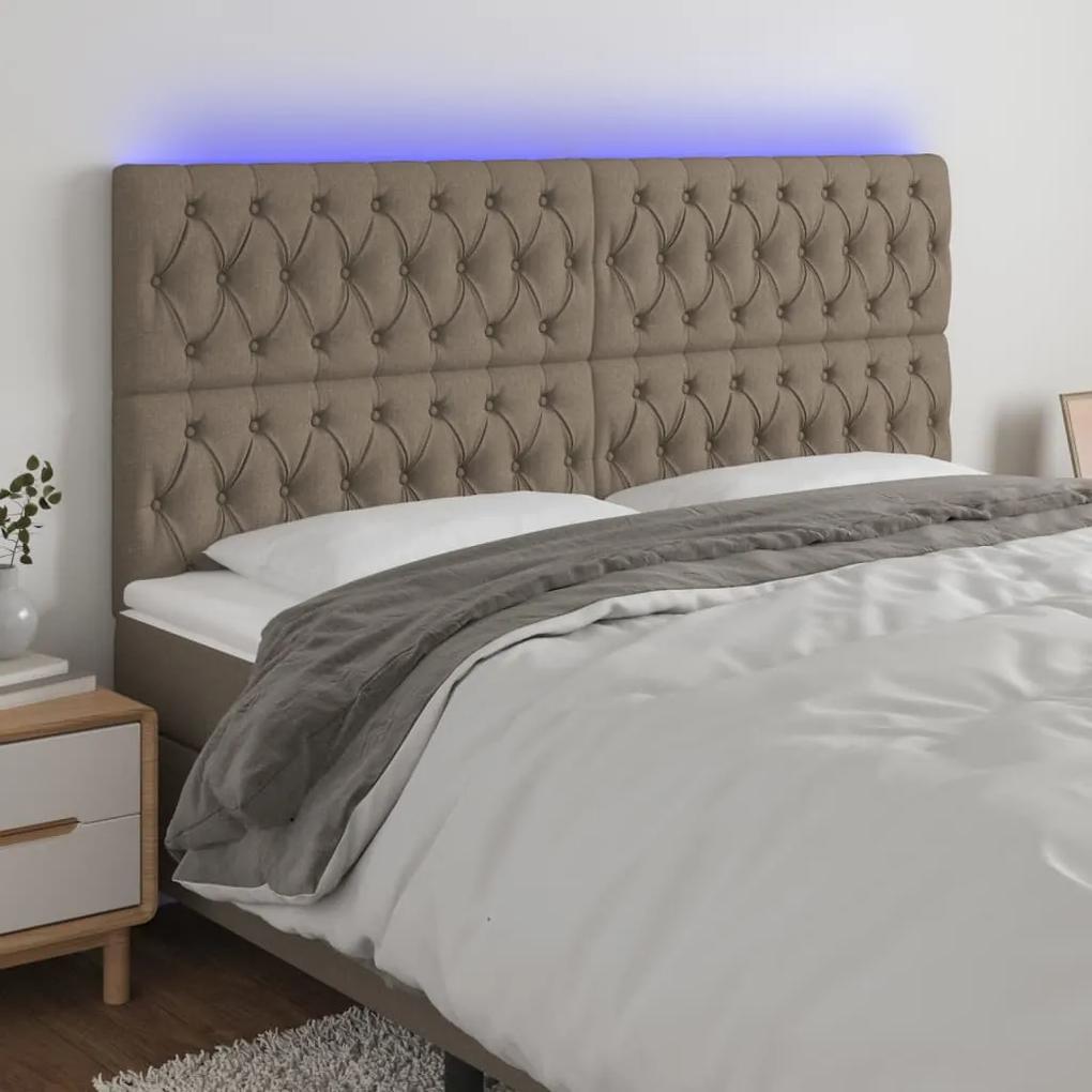 3122778 vidaXL Tăblie de pat cu LED, gri taupe, 180x7x118/128 cm, textil