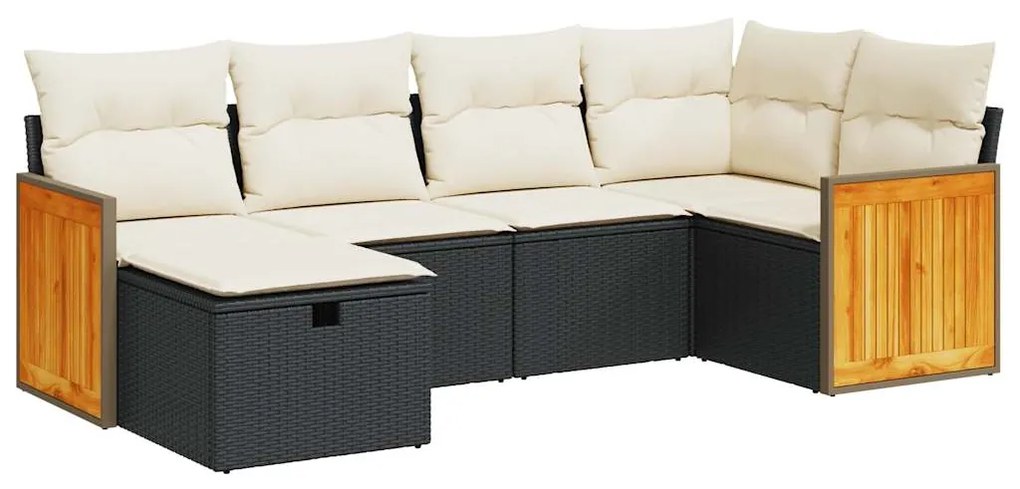 3326025 vidaXL Set mobilier de grădină cu perne, 6 piese, negru, poliratan