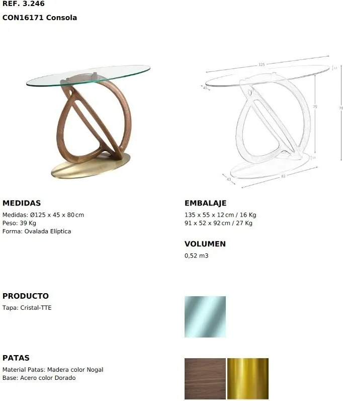 Consola ovala design modern Ovalada 125x45cm