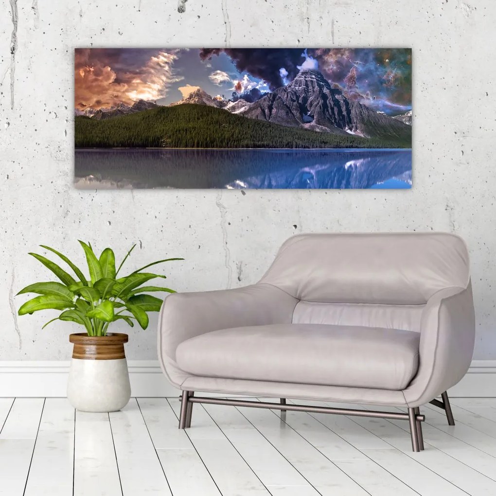 Tablou cu lac și munți (120x50 cm)