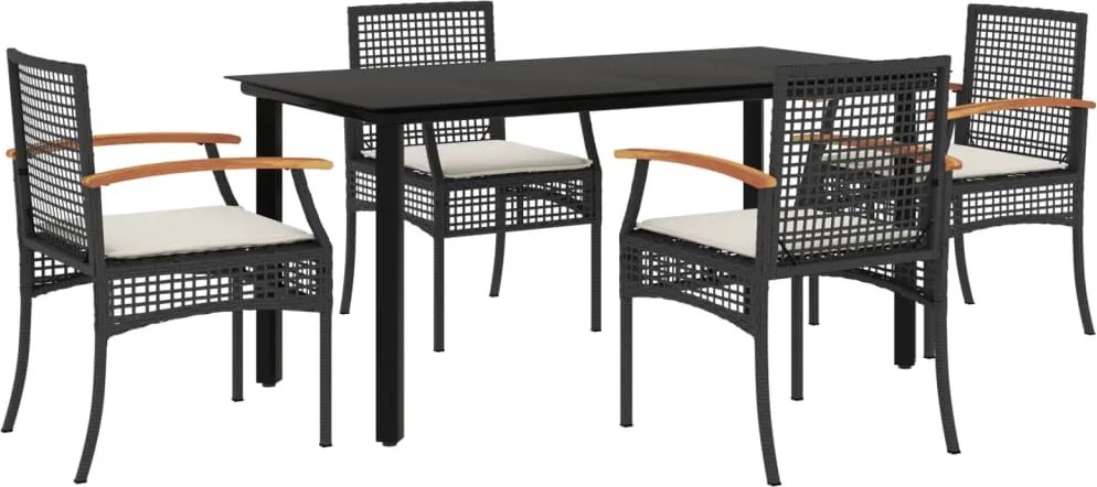 vidaXL Set mobilier de grădină cu perne, 5 piese, negru, poliratan