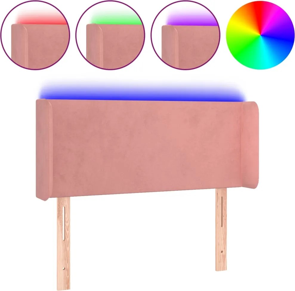 vidaXL Tăblie de pat cu LED, roz, 103x16x78/88 cm, catifea