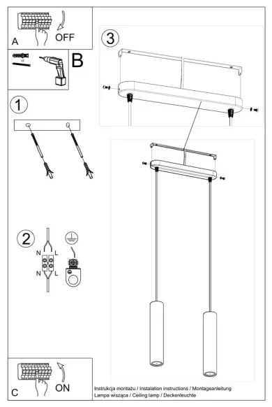 Sollux SL.0654 - Lustr LUVO 2xGU10/40W/230V beton/negru pe cablu