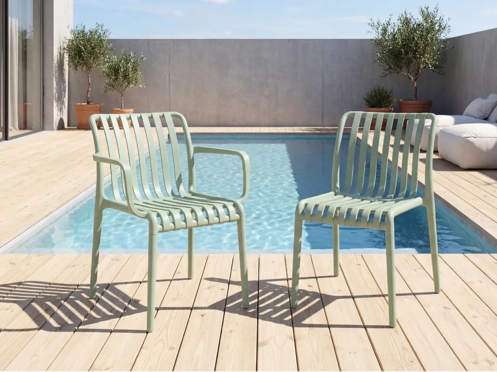 Set de gradina TREGO ISLAND - 4 scaune cu brate si masa rotunda ø 90 cm, verde
