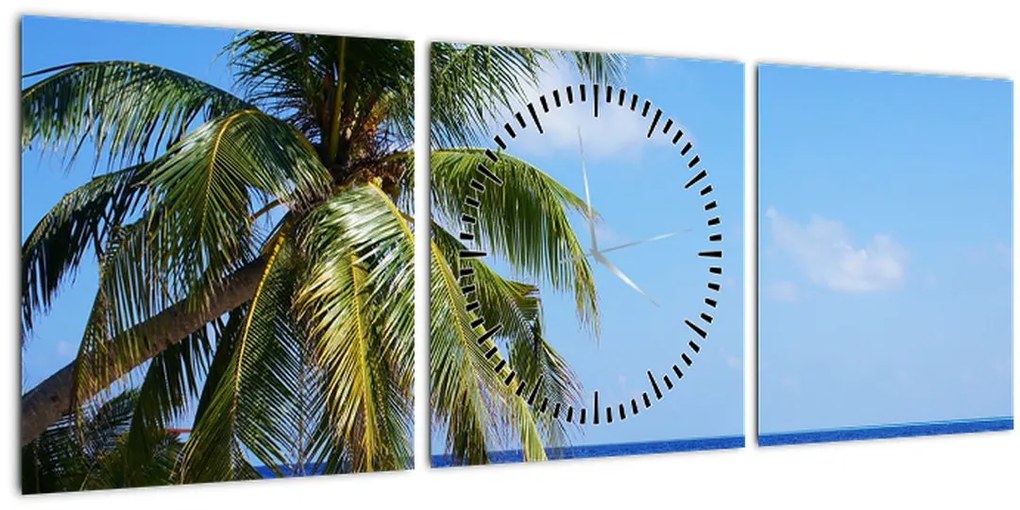Tablou cu palmier pe plajă (cu ceas) (90x30 cm)
