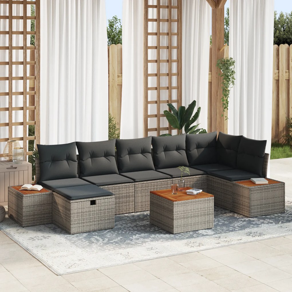 Set canapea de grădină vidaXL cu 8 piese + perne gri poli rattan