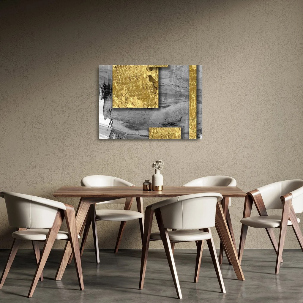 Tablou pe sticlă - Pătrate de aur N⁰2 (70x50 cm)