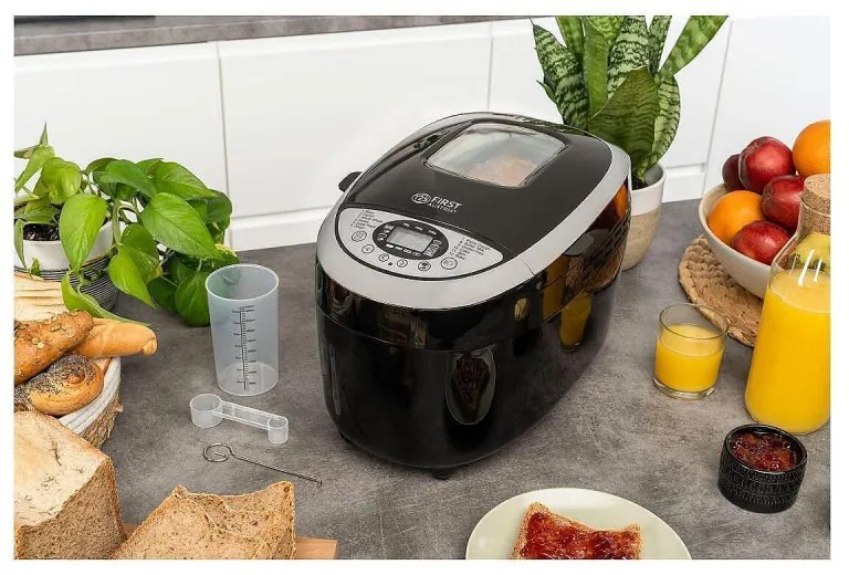 Masina de facut paine FIRST FA-5152-3-BA, 850W, 1.25 kg, 12 programe, Timer, Acoperire antiaderenta, Negru/inox