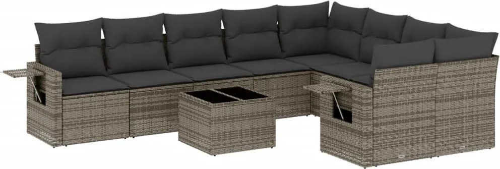 vidaXL Set mobilier de grădină cu perne, 10 piese, gri, poliratan