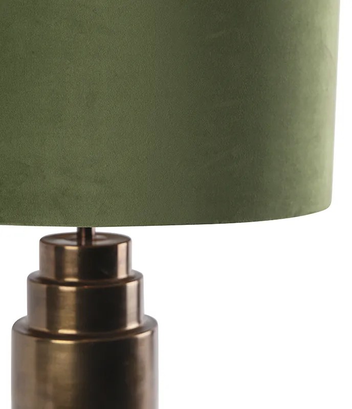 Lampă de masă Art Deco bronz cu abajur din catifea verde cu auriu 50 cm - Bruut
