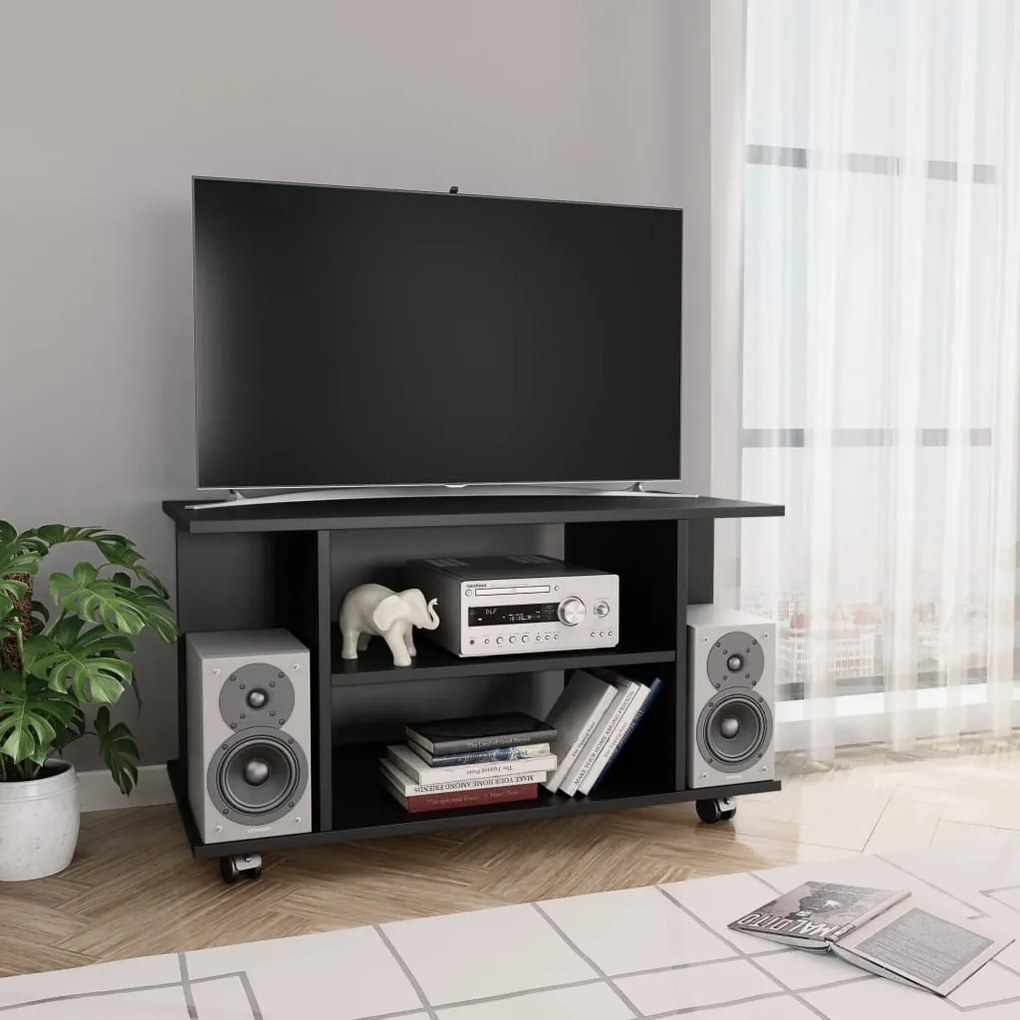 800190 vidaXL Comodă TV cu rotile, negru, 80 x 40 x 40 cm, PAL