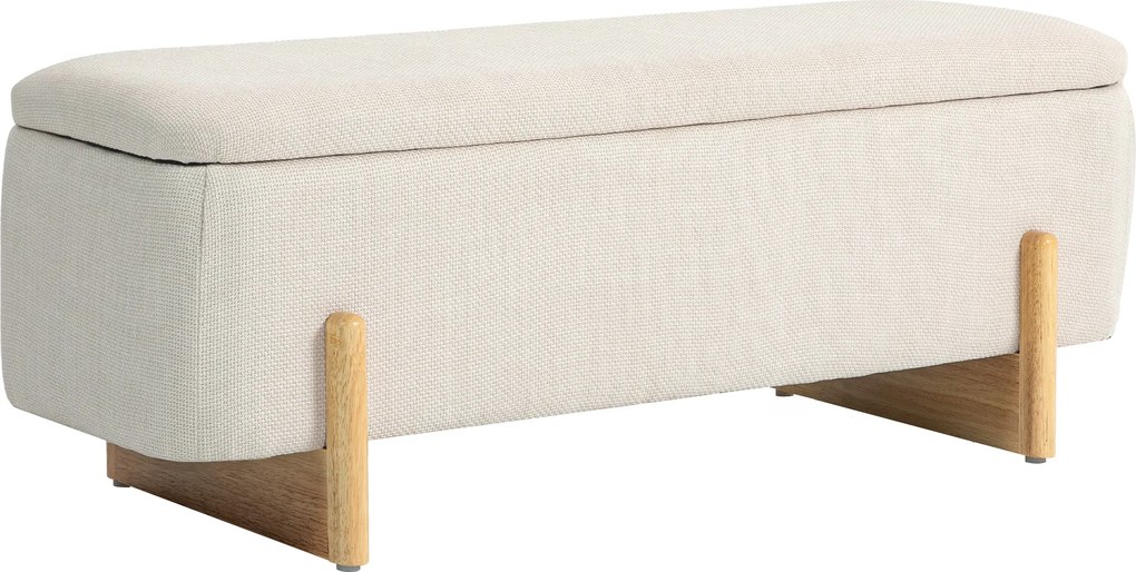 HOMCOM Banchetă cu Depozitare 111x44x44,5 cm, Șezut Tapițat, Material cu Efect de In, Picioare din Lemn, 150 kg, Crem | Aosom Romania