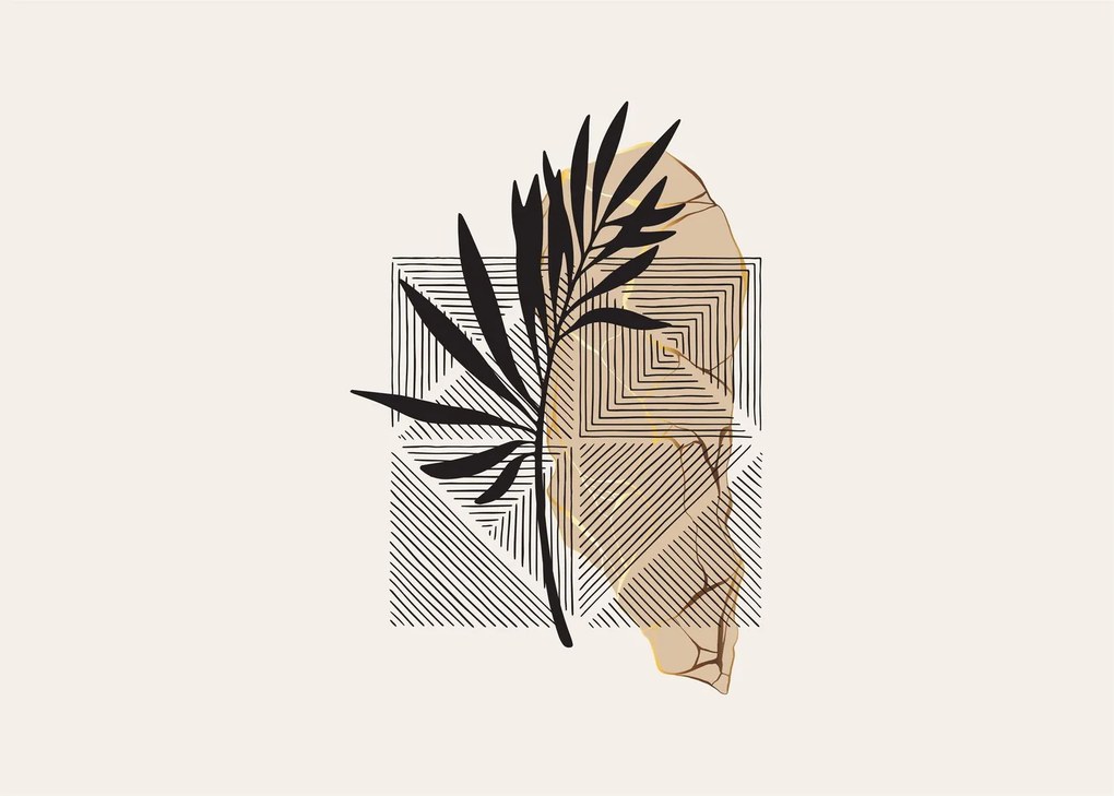 Tablou pe sticlă - Abstracție cu frunze tropicale N⁰1 (70x50 cm)
