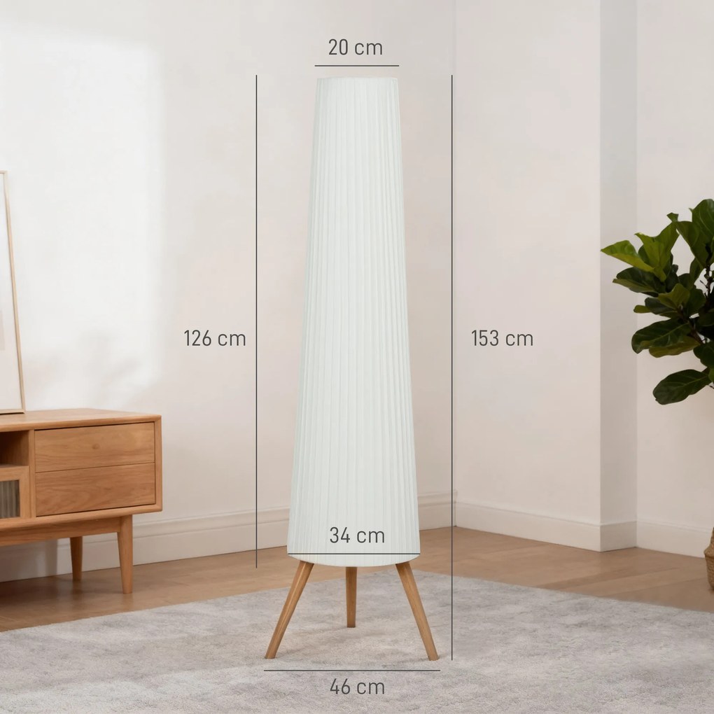 Lampă de podea HOMCOM cu trepied, întrerupător de picior și luminozitate reglabilă, 46x46x153 cm, albă | Aosom Romania