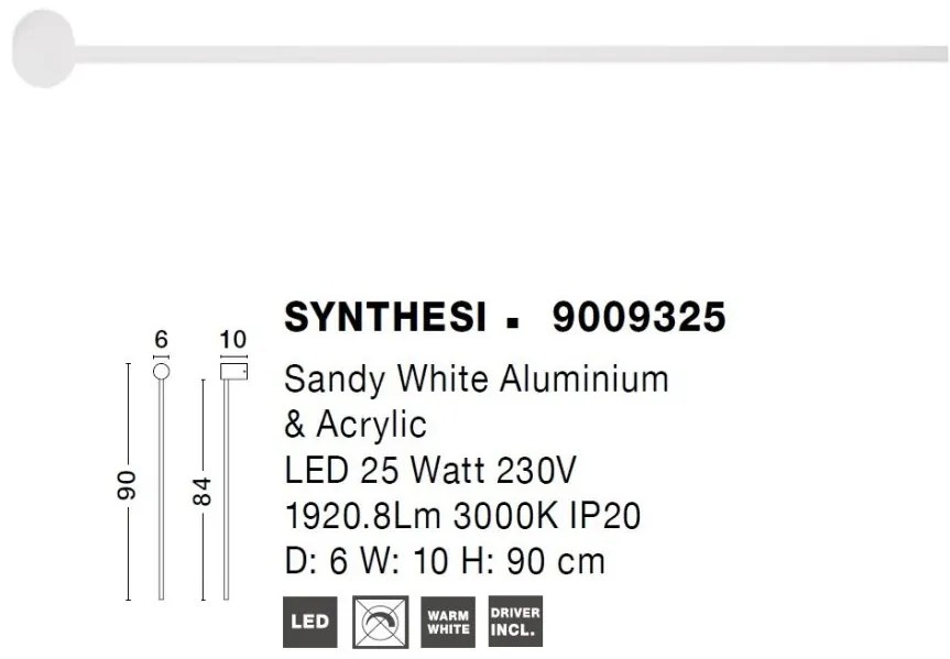 Aplica LED de perete design minimalist Synthesi alb H-90cm