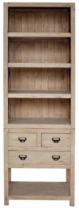 Biblioteca, natur, din lemn masiv, L78 cm, aspect rustic, Portland