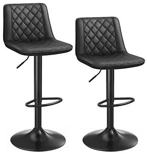 Set 2 scaune bar negre din piele ecologica si metal, 41x47x87.5 cm Vasagle