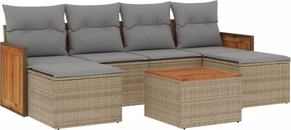 vidaXL Set canapele de grădină, 7 piese, cu perne, bej, poliratan