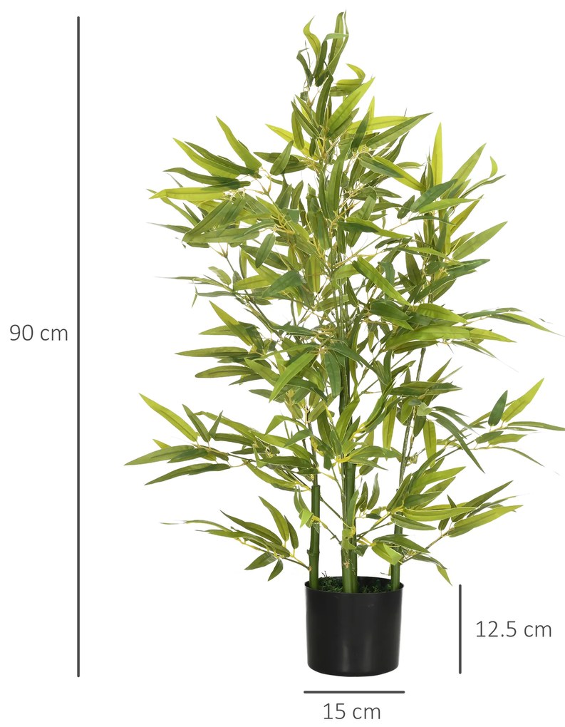 HOMCOM Plantă Artificială de Bambus Înaltă de 90 cm cu 504 Frunze din PEVA și PP Verde cu Ghiveci de Ciment Ø15x12.5 cm | Aosom Romania