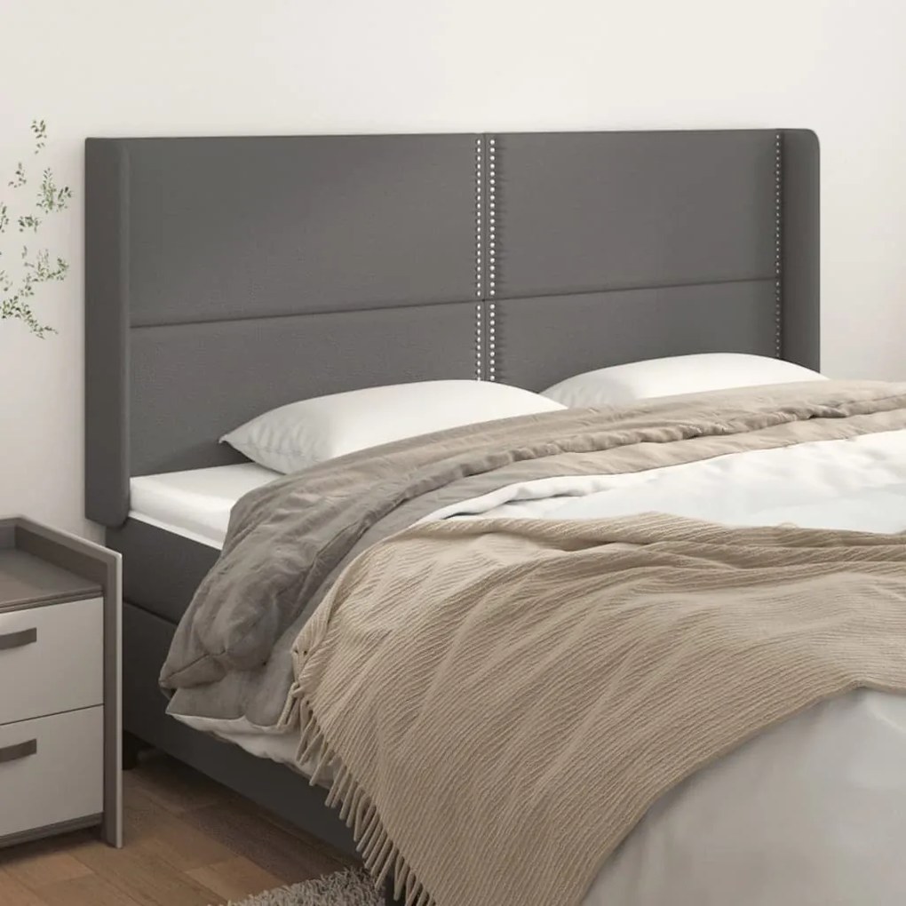 vidaXL Tăblie de pat cu aripioare gri 203x16x118/128 cm piele eco